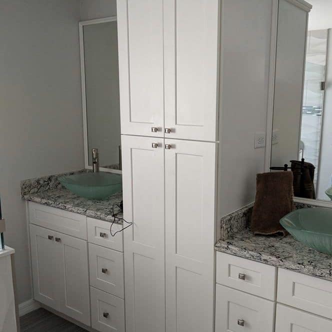 Modern bathroom vanity and tile installation by Precision Bathrooms in Fort Myers, Florida