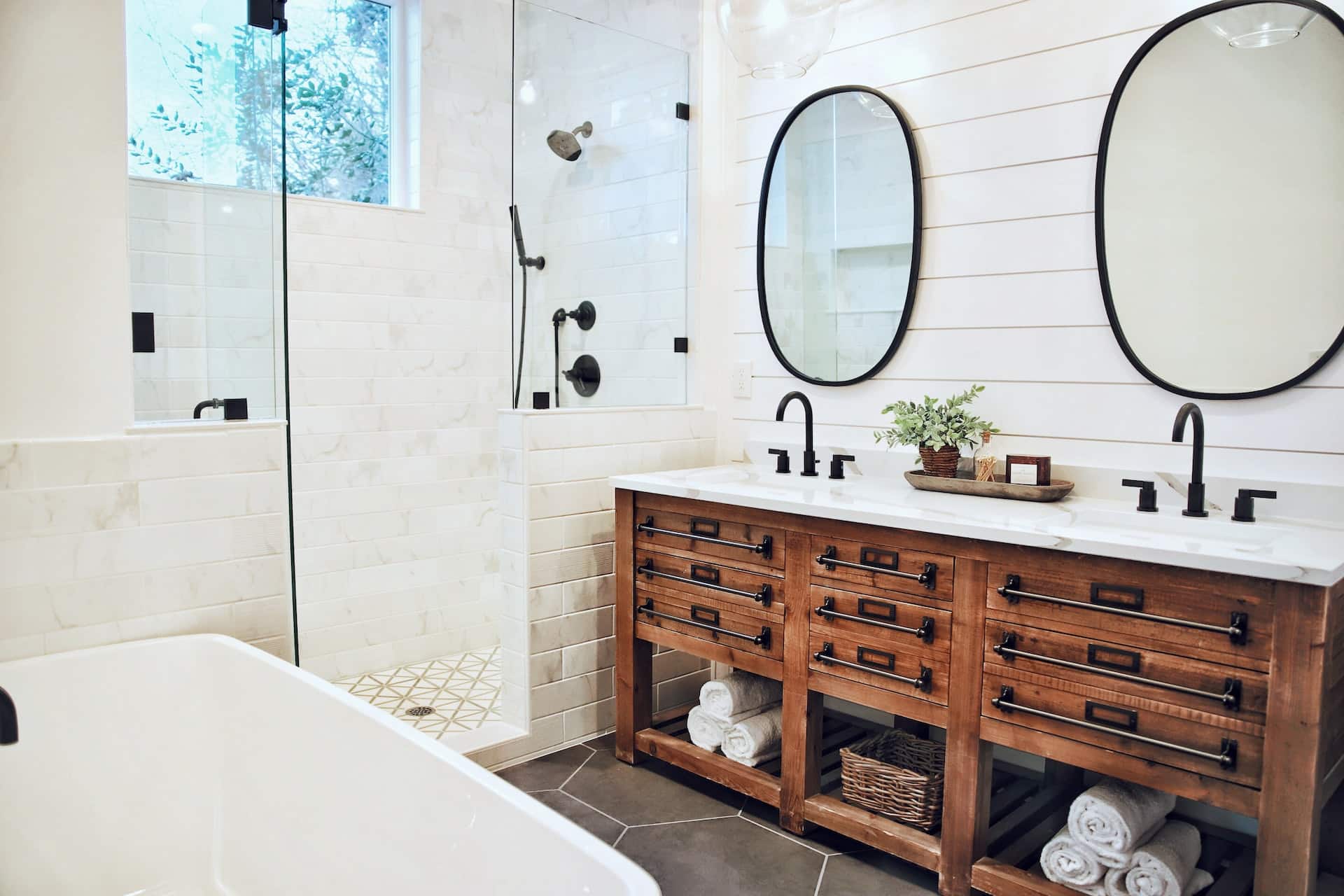 Bathroom with tub and shower area for conversion planning