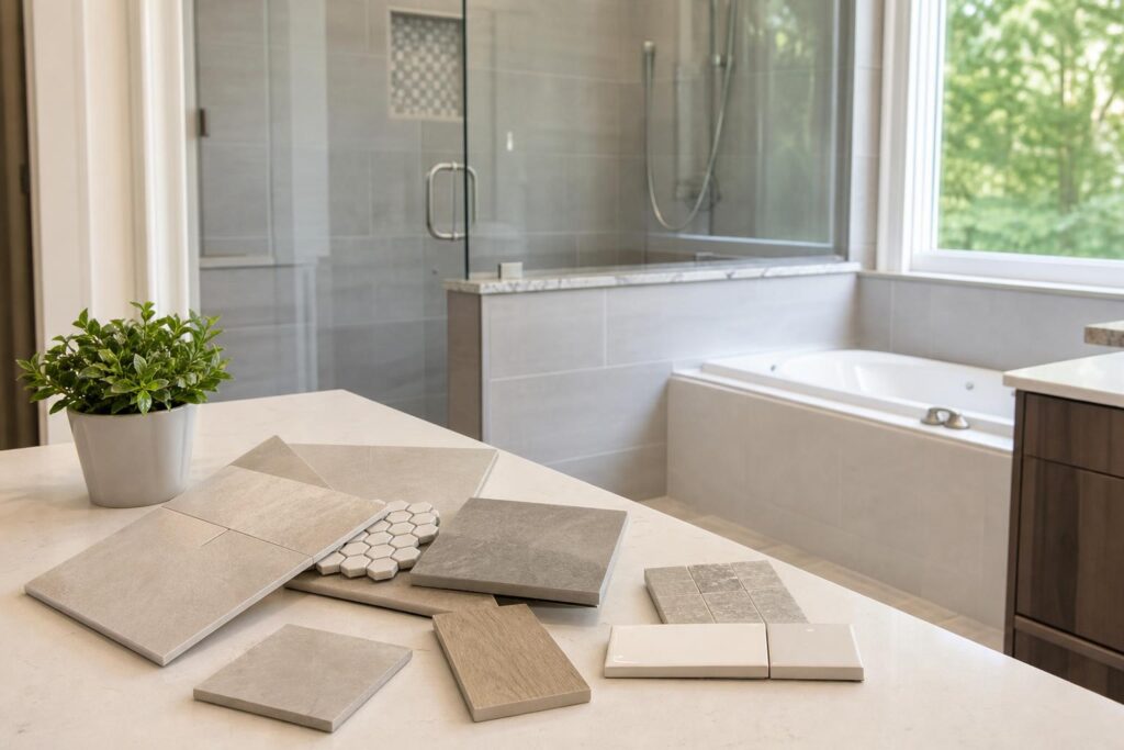 Bathroom tile samples for a remodel