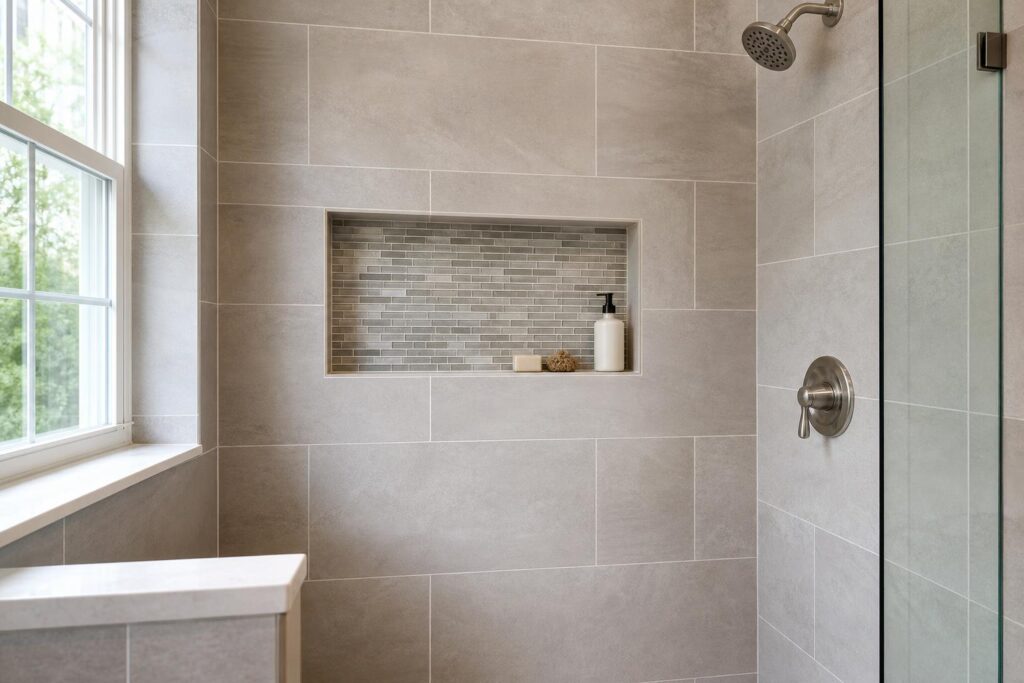 New bathroom shower tile and niche detail
