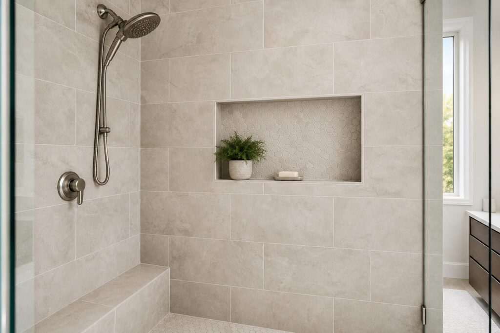 New bathroom shower tile and niche detail