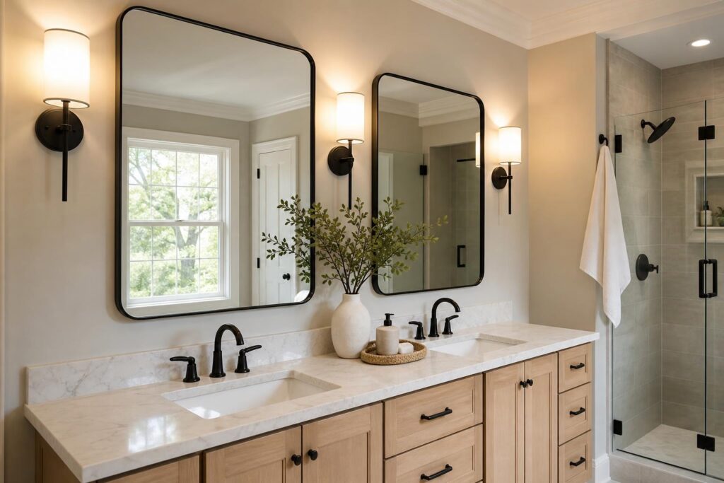 Bathroom task lighting and mirror detail