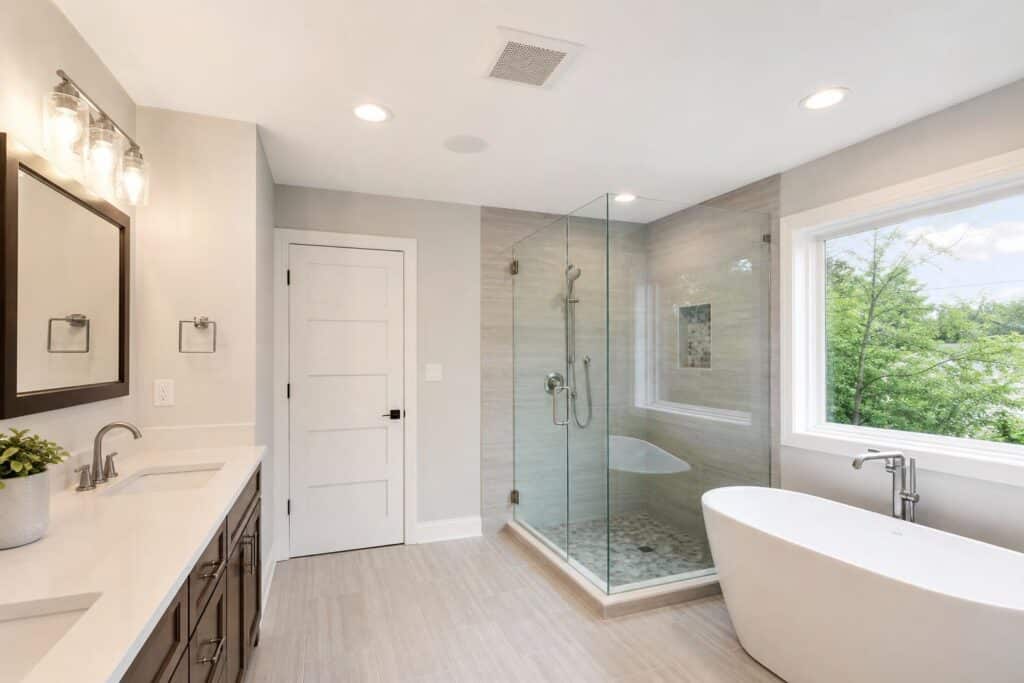 Bathroom ceiling with lighting and ventilation