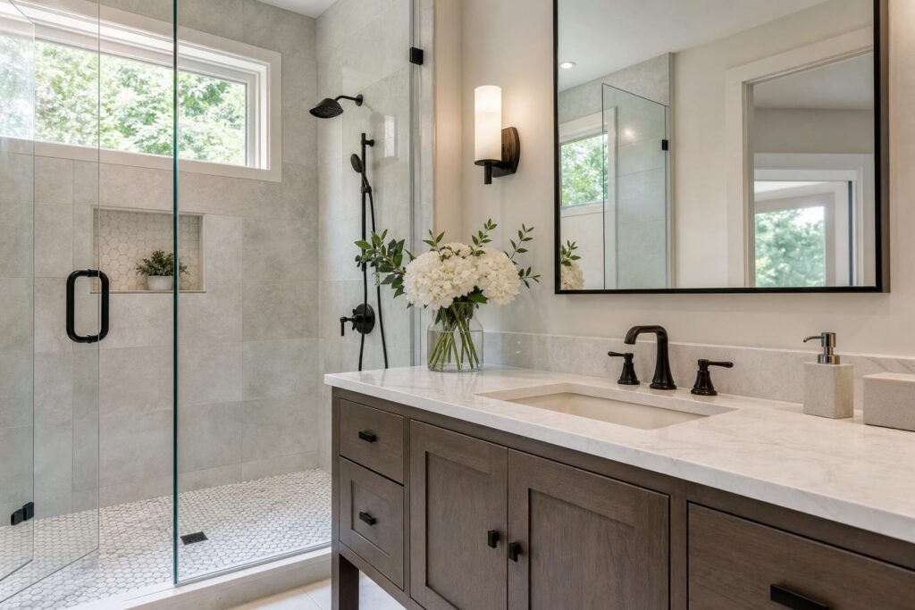 Modern bathroom remodel finish details