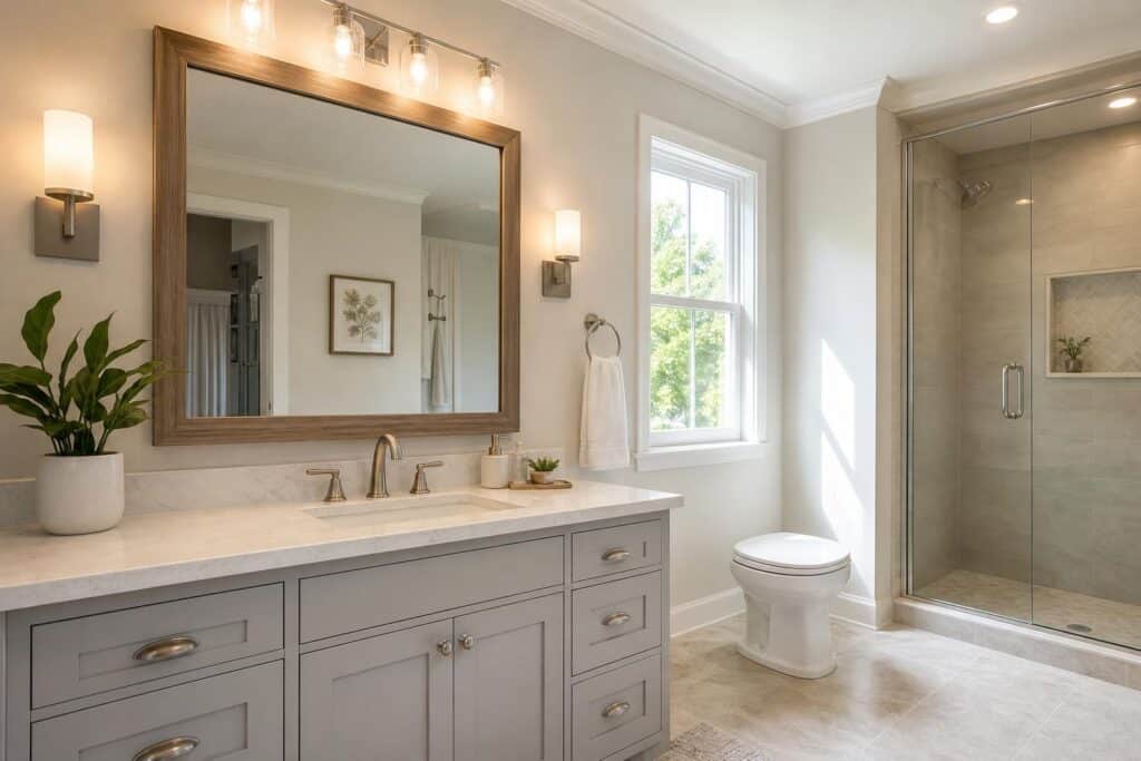 Bathroom vanity mirror and lighting remodel