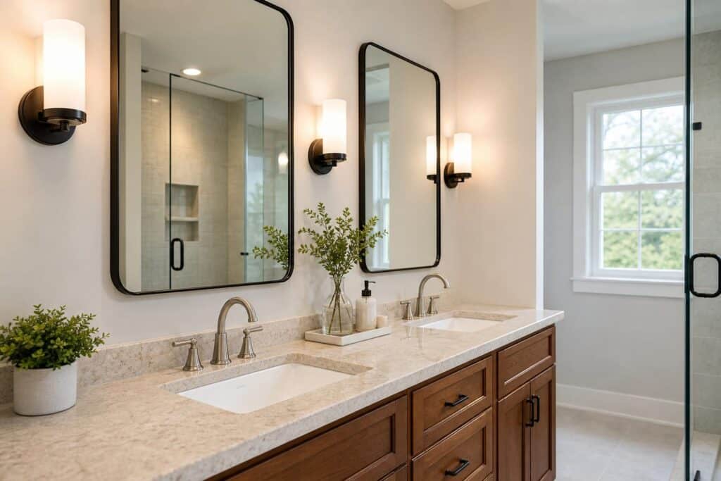 Bathroom task lighting and mirror detail