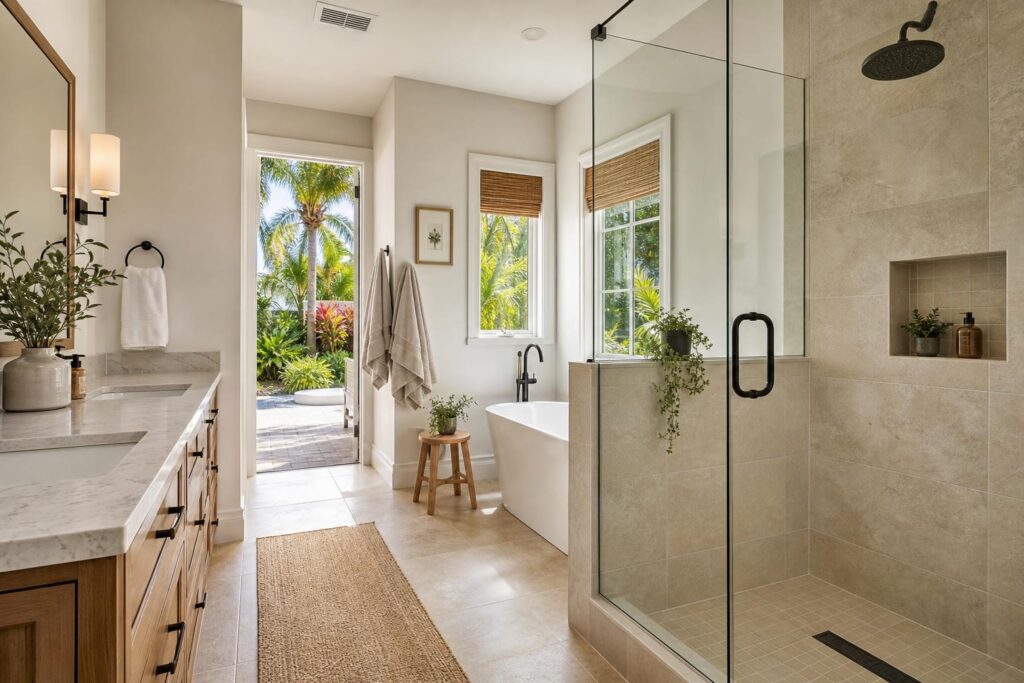 Polished modern bathroom remodel with shower and vanity