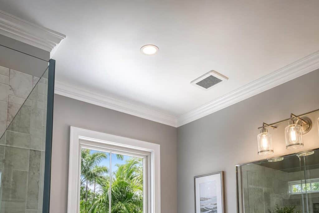 Bathroom ceiling remodel lighting and fan detail