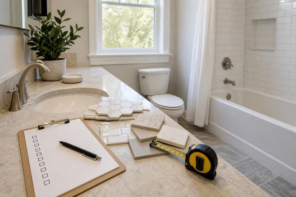 Bathroom remodel planning materials and checklist